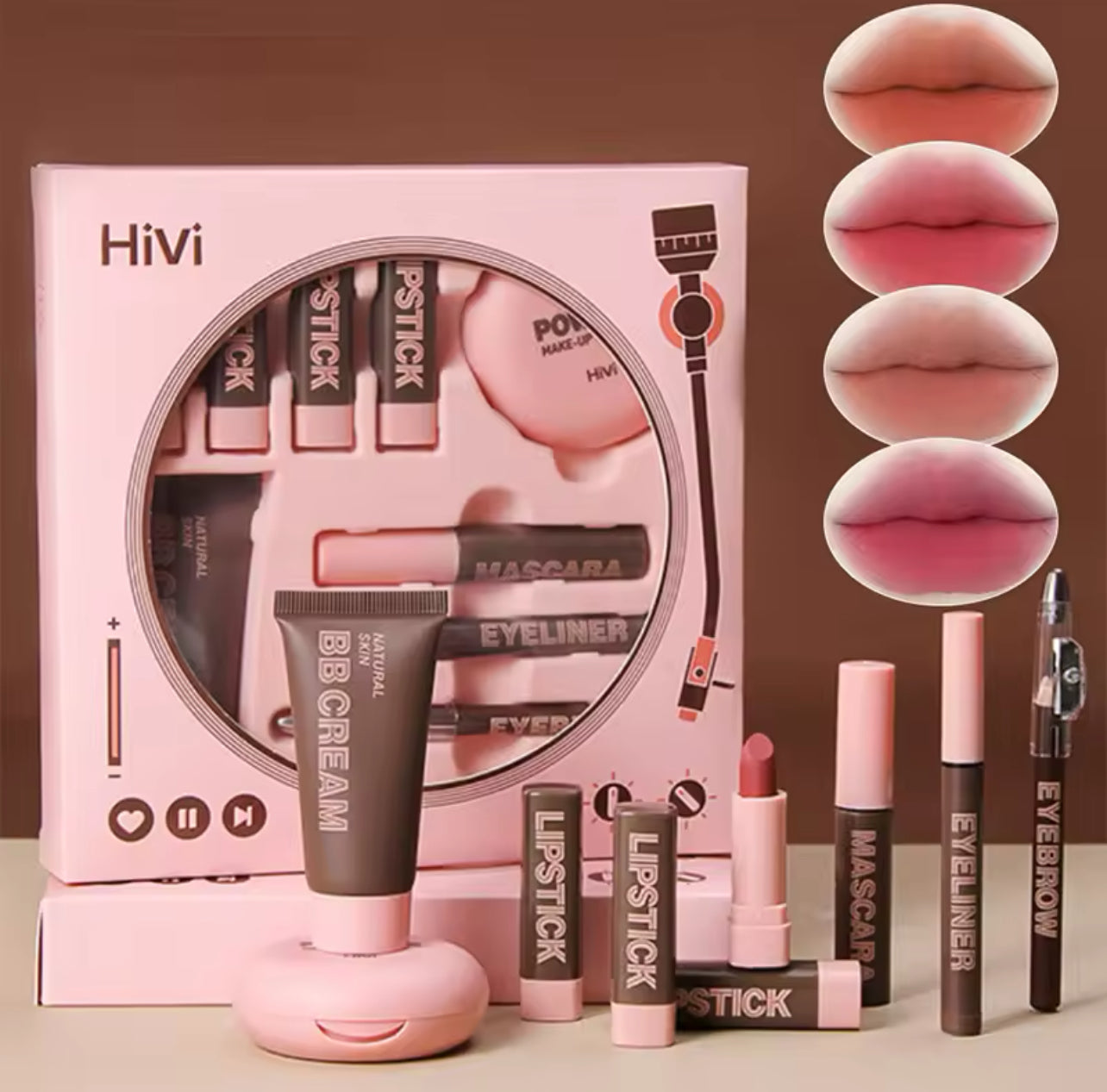 HiVi Makeup Gift Box Powder Glue Record Limited Lippenstift Powder Makeup Geschenkbox-Set Frauen