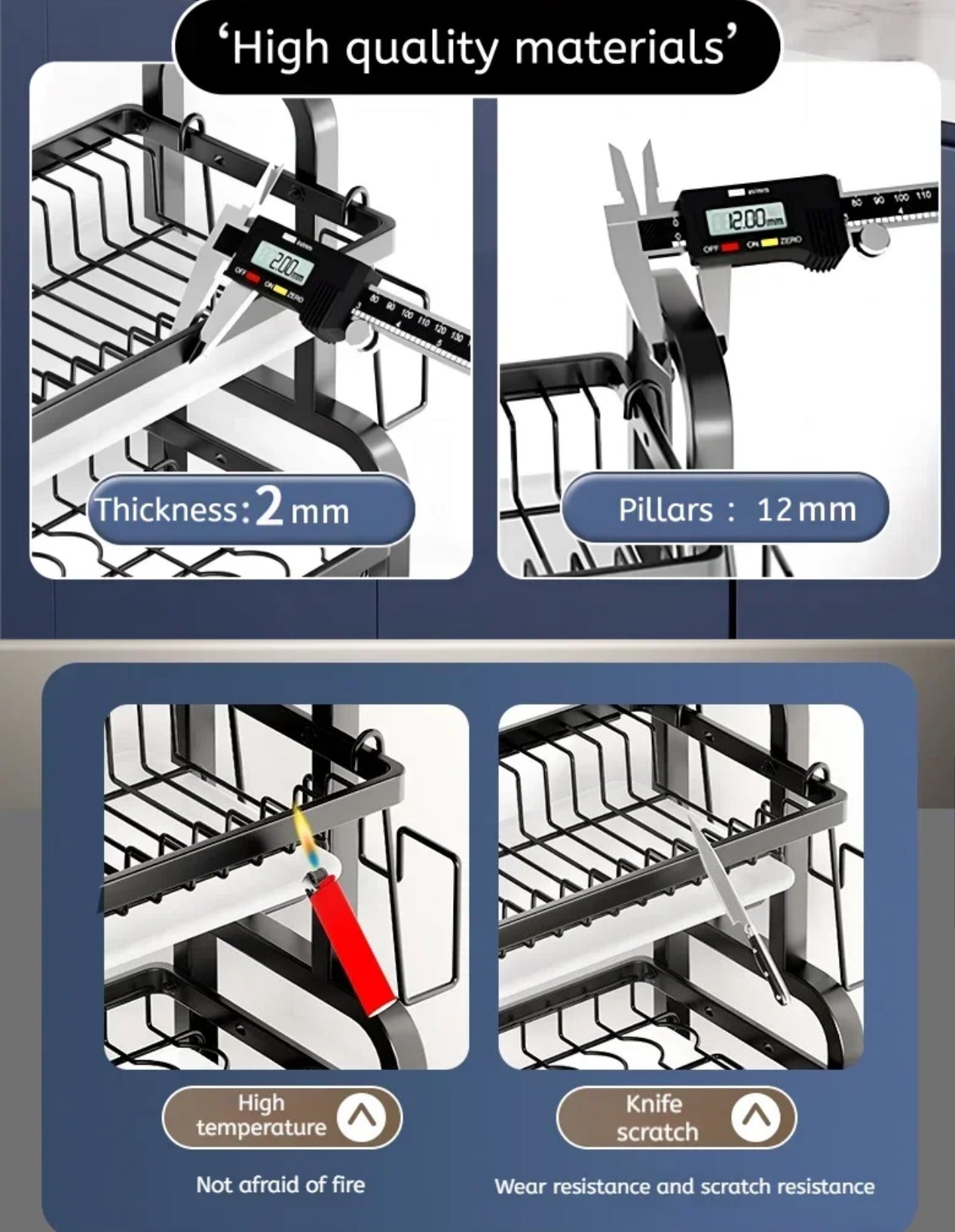 Abtropfgestell, 2-stöckig, kompakt, für die Küche, Abtropfgestell, Abtropfbrett-Set, großes, rostfreies Abtropfgestell mit Utensilienhalter