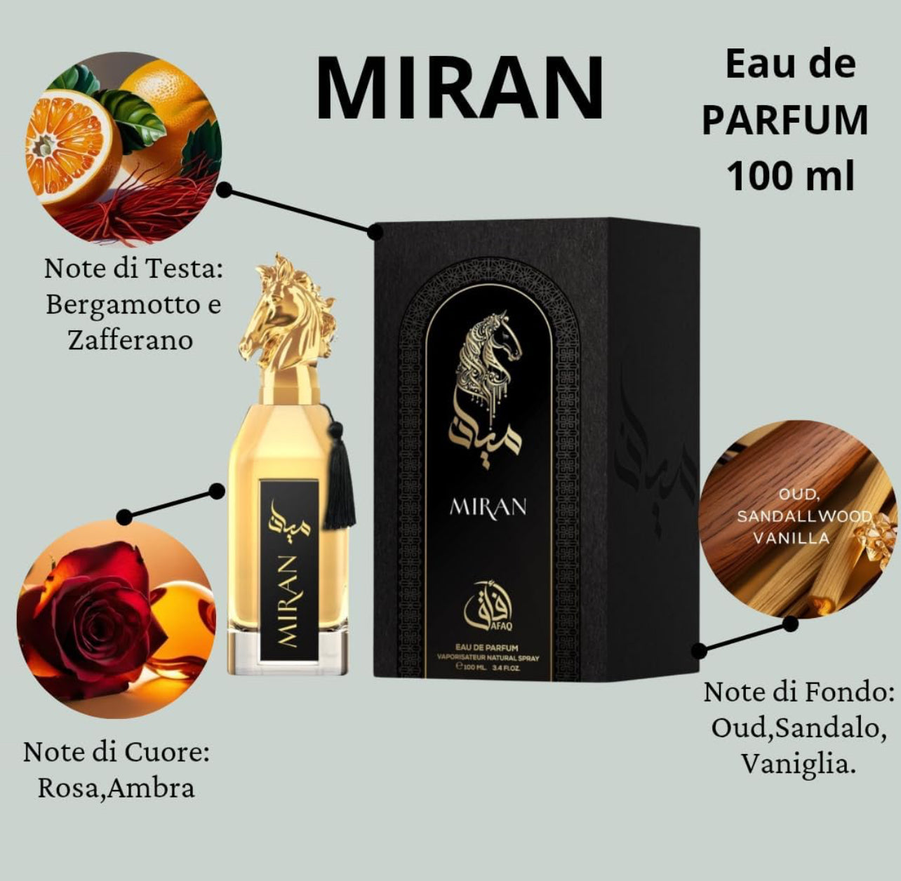 Miran Eau de Parfum 100 ml - Arabischer Uni-Parfüm, Noten von Oud und Bernstein, ein einzigartiges und raffiniertes olfaktorisches Erlebnis.