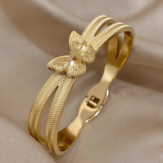 Trendy Butterfly Stainless Steel Charm Bracelet For Women Girls Sweet Gold Silver Color Waterproof Cuff Bangle Party Jewelry