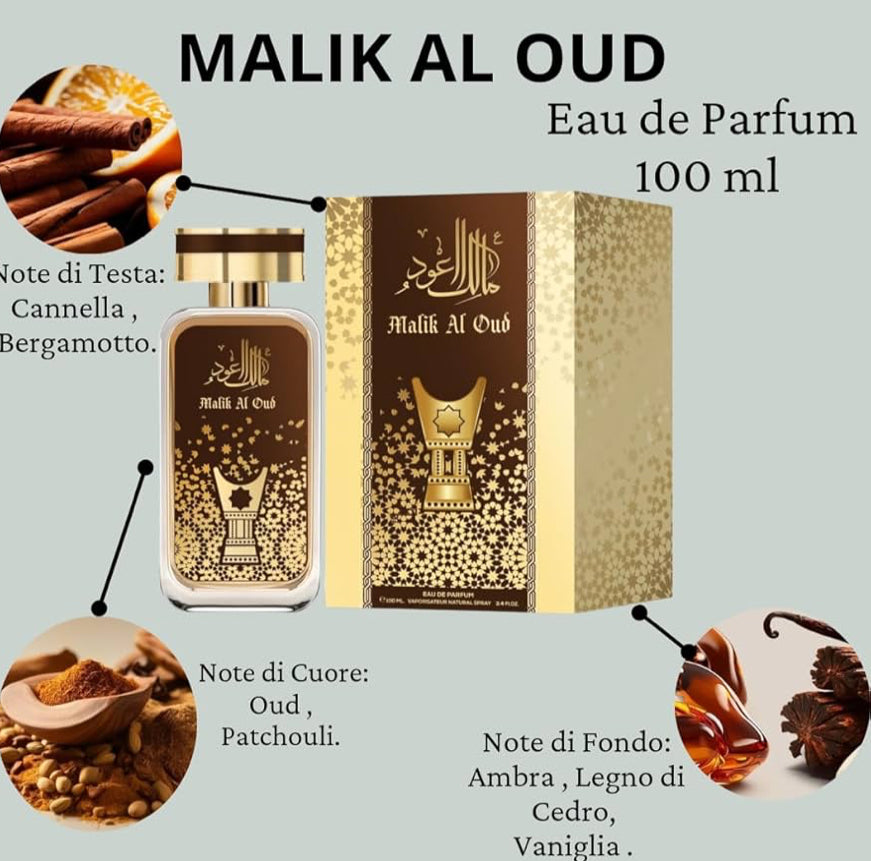 Malik al Oud Eau de Parfum 100 ml - Herrenduft Oud, warmer und würziger Duft, ideal für elegante und raffinierte Abende