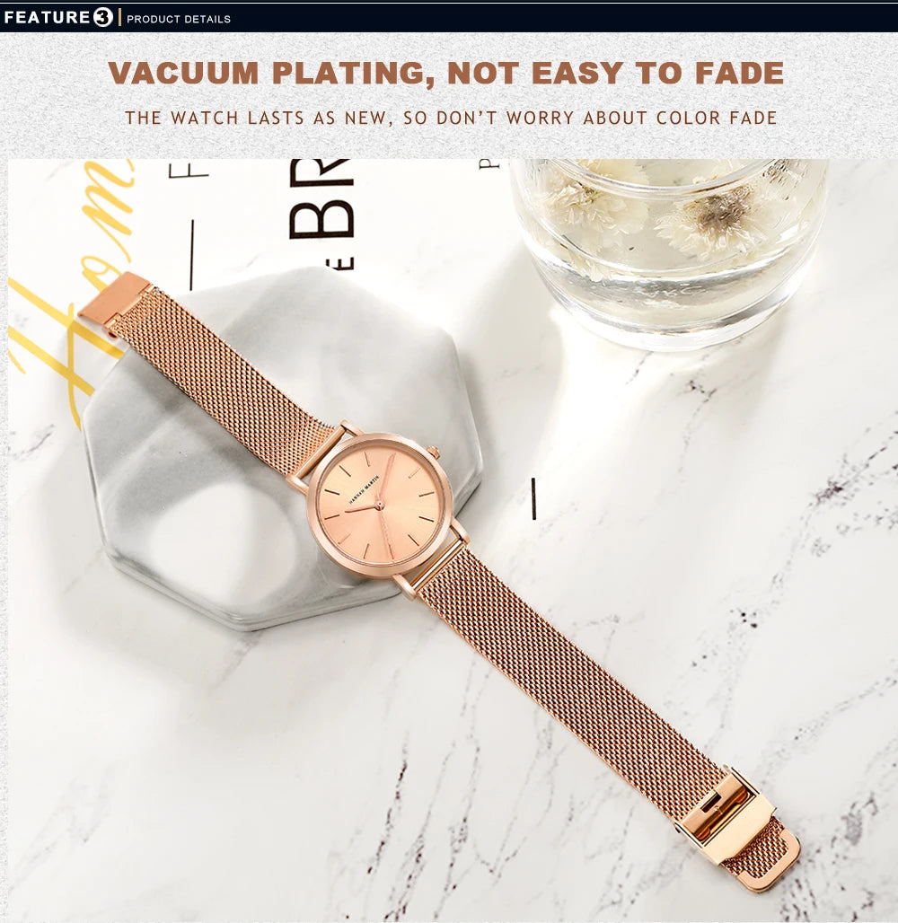 Quality Stainless Steel Band Japan Quartz Movement Waterproof Women Full Rose Gold Ladies Luxury Wrist Watch