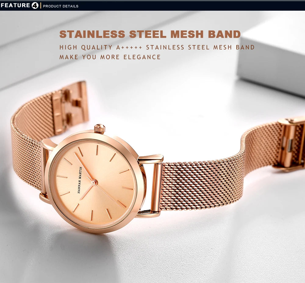 Quality Stainless Steel Band Japan Quartz Movement Waterproof Women Full Rose Gold Ladies Luxury Wrist Watch