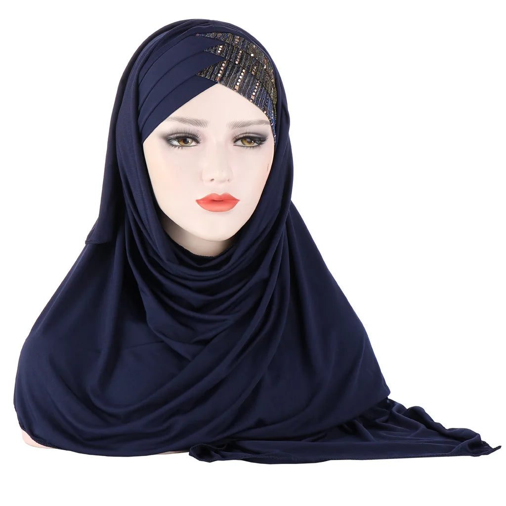 2024 muslim cotton scarf plain hijabs with bead shawls and wraps femme musulman hijab ready to wear turban women head scarves