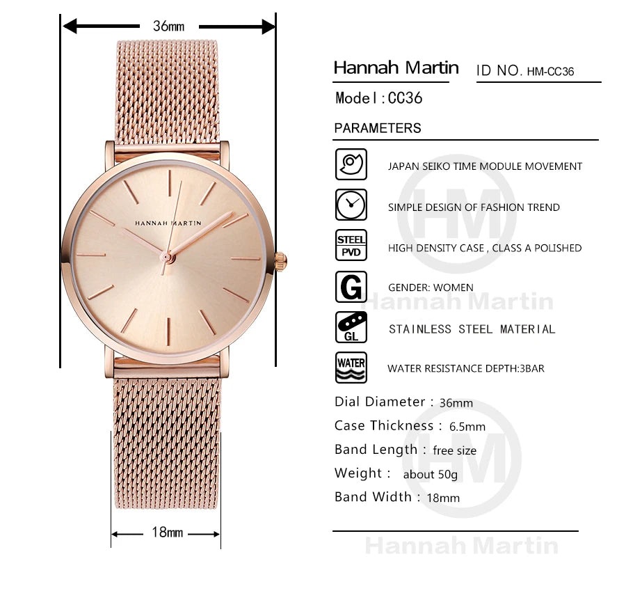 Quality Stainless Steel Band Japan Quartz Movement Waterproof Women Full Rose Gold Ladies Luxury Wrist Watch