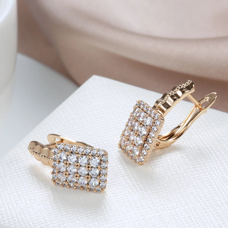Kinel New 585 Rose Gold Earrings Ring Sets for Women Classic Natural Zircon Earrings Ring Fashion Bridal Wedding Jewelry Set