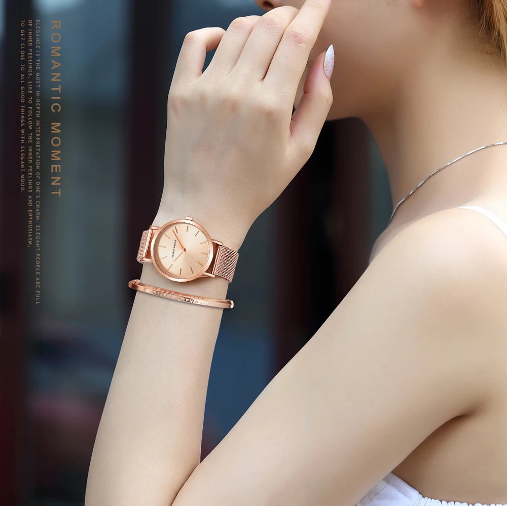 Quality Stainless Steel Band Japan Quartz Movement Waterproof Women Full Rose Gold Ladies Luxury Wrist Watch