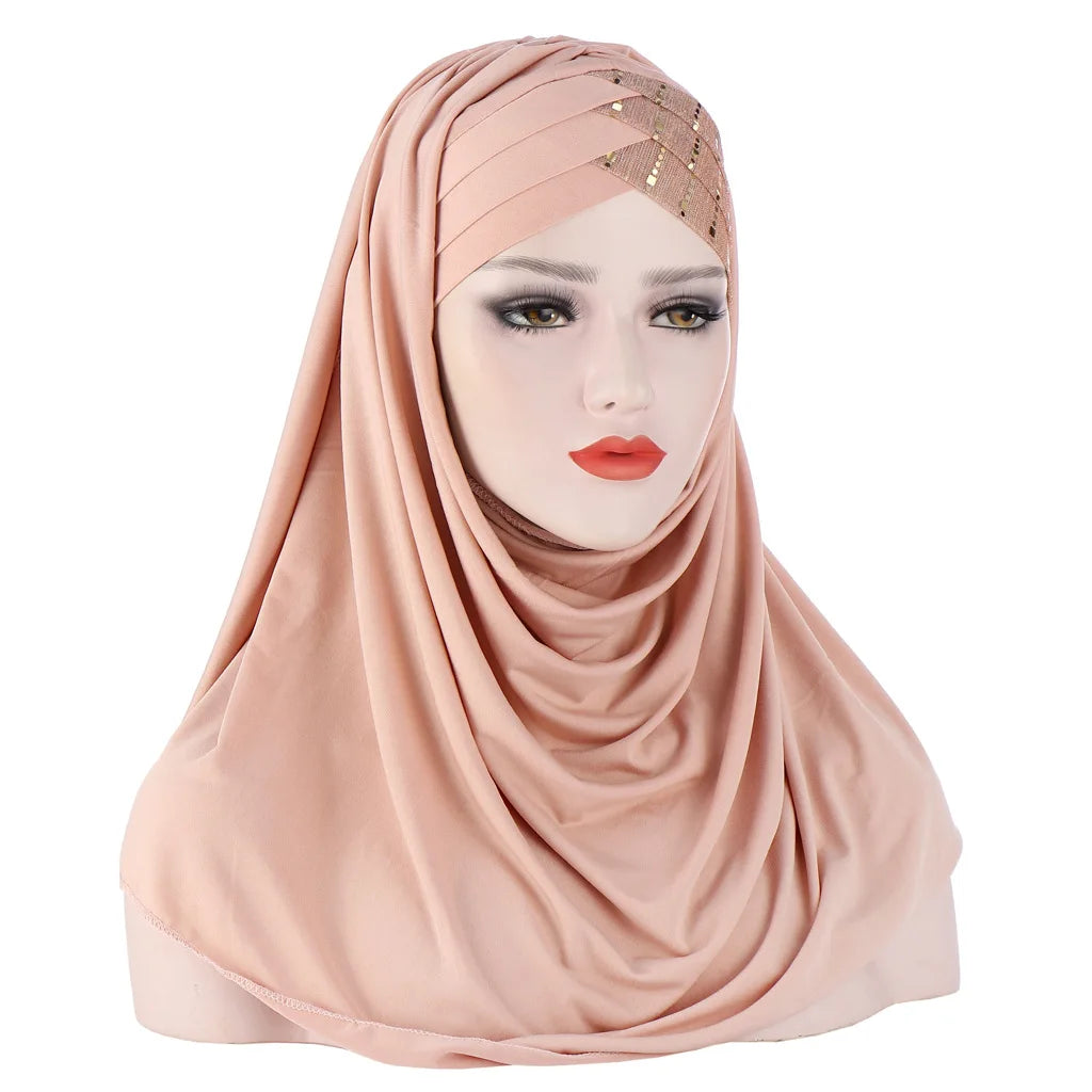 2024 muslim cotton scarf plain hijabs with bead shawls and wraps femme musulman hijab ready to wear turban women head scarves