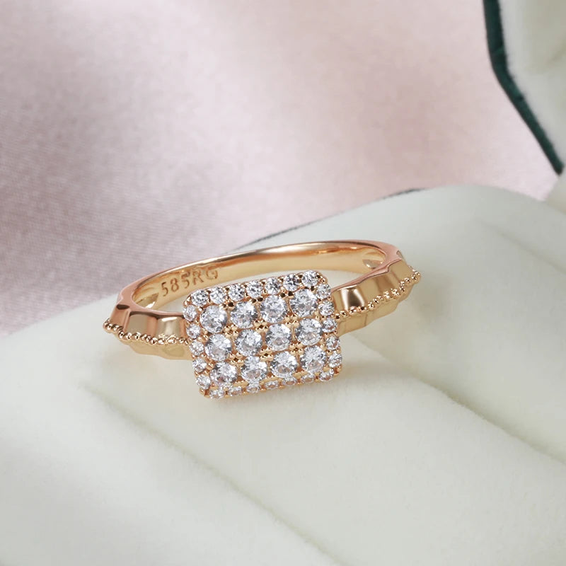 Kinel New 585 Rose Gold Earrings Ring Sets for Women Classic Natural Zircon Earrings Ring Fashion Bridal Wedding Jewelry Set