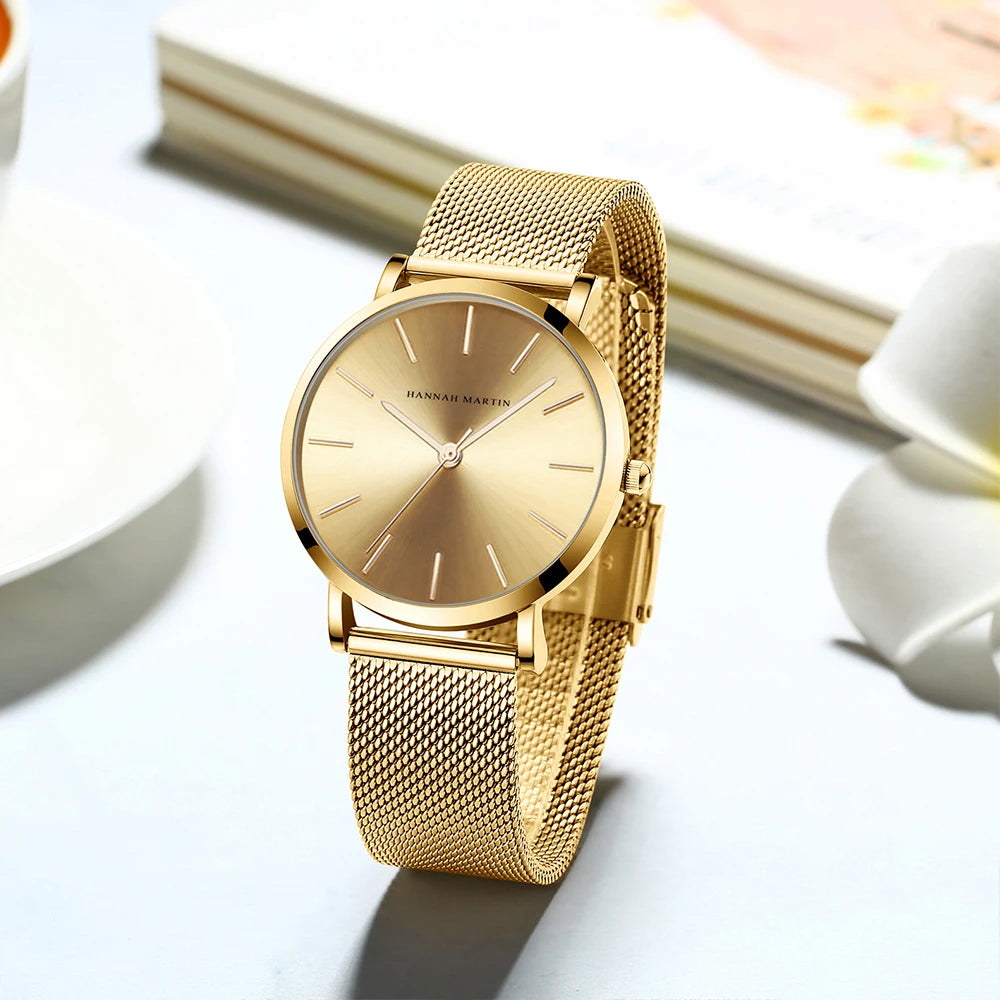 Quality Stainless Steel Band Japan Quartz Movement Waterproof Women Full Rose Gold Ladies Luxury Wrist Watch