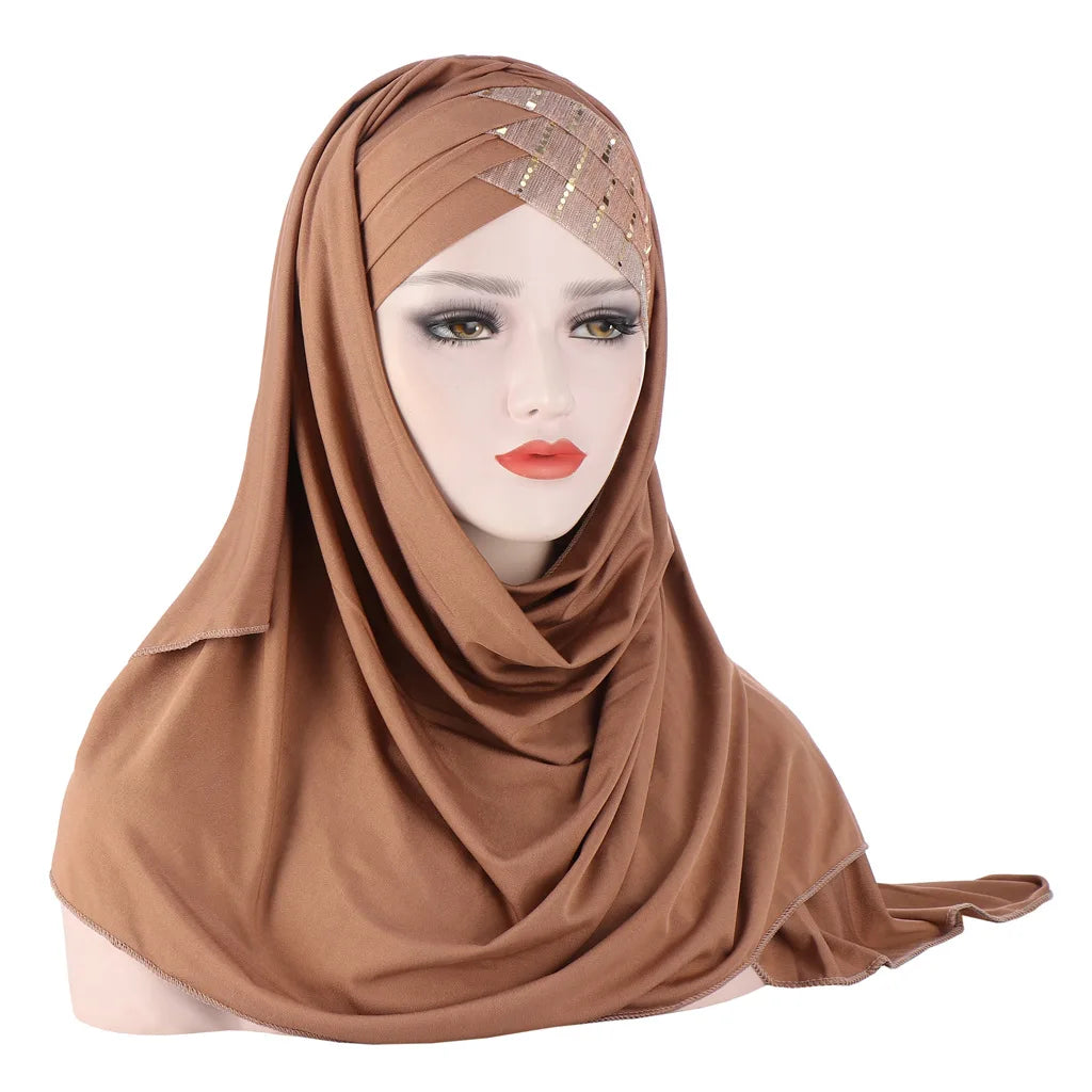 2024 muslim cotton scarf plain hijabs with bead shawls and wraps femme musulman hijab ready to wear turban women head scarves