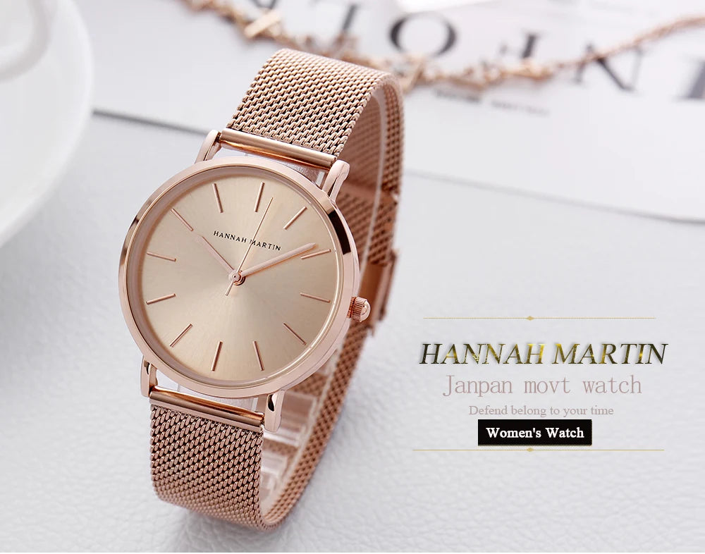 Quality Stainless Steel Band Japan Quartz Movement Waterproof Women Full Rose Gold Ladies Luxury Wrist Watch