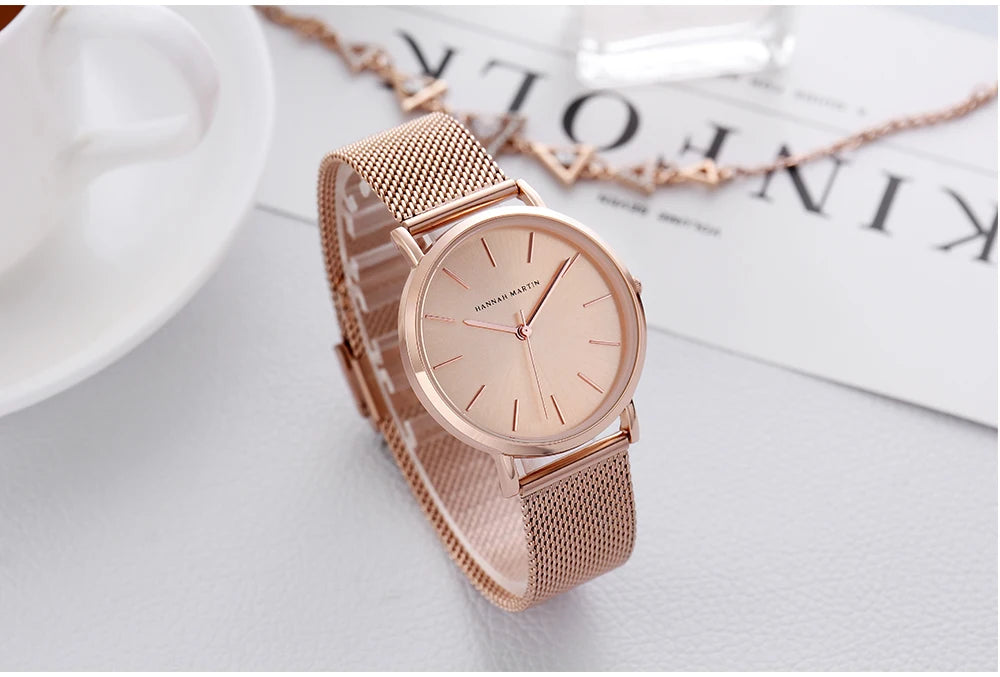 Quality Stainless Steel Band Japan Quartz Movement Waterproof Women Full Rose Gold Ladies Luxury Wrist Watch