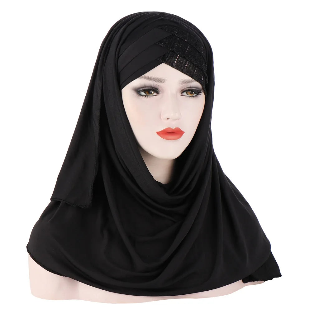 2024 muslim cotton scarf plain hijabs with bead shawls and wraps femme musulman hijab ready to wear turban women head scarves