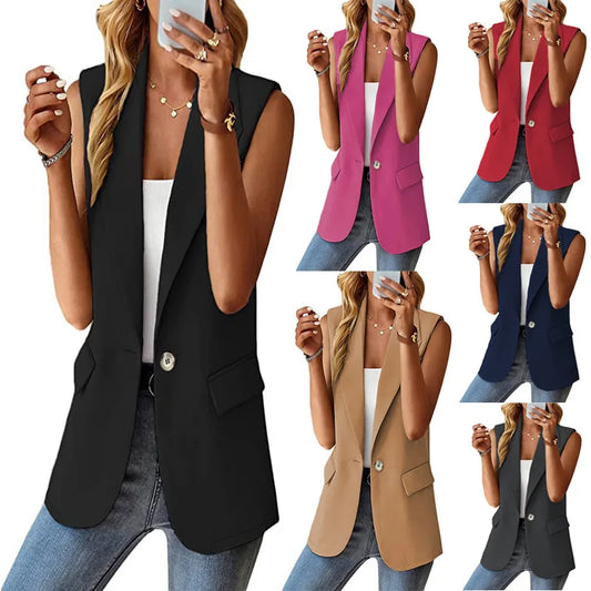 Spring/Summer New Polo Collar Suit Vest Women's Style Commuter Sleeveless Cardigan Tank Top Women