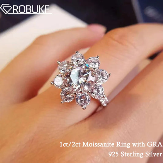 Moissanite Rings For Woman Sunflower Brilliant Diamond S925 Silver 18K Plated Wedding Jewelry Ring with Certificate