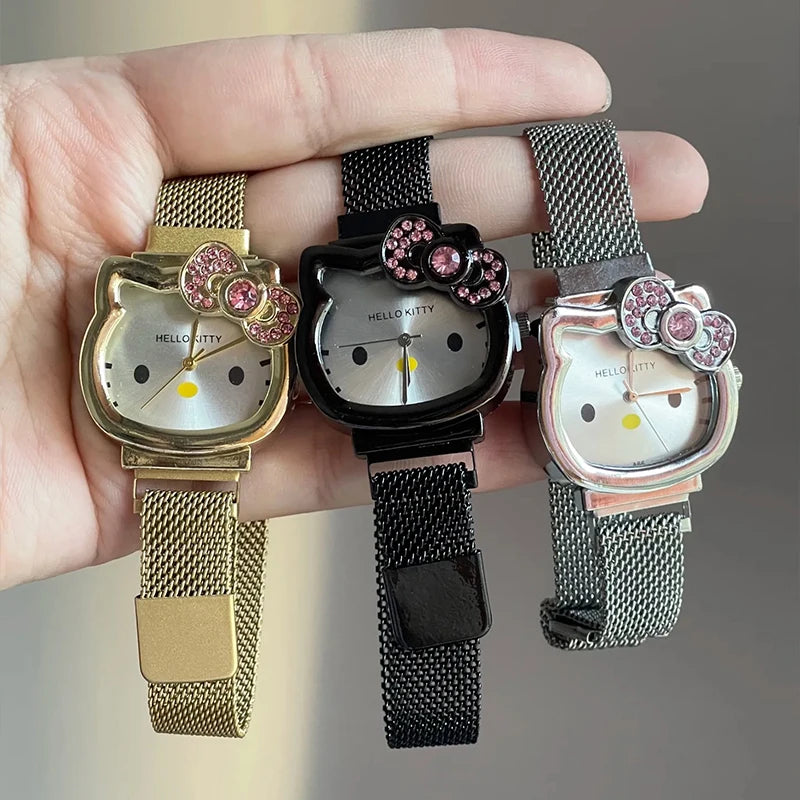 Hello Kitty Sanrio Wrist Watch Cartoon Figure Magnetic Attraction Quartz Watch Y2K Girls Jewelry Accessory Lovers Gifts