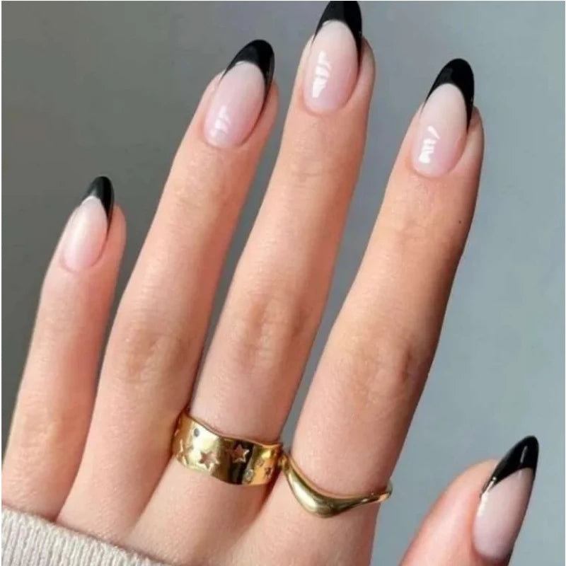 Medium-length Acrylic Almond Fake Nails Art Cool Hottie Girl Wear False Nails Europe and USA Press on Nail Removable French Nail