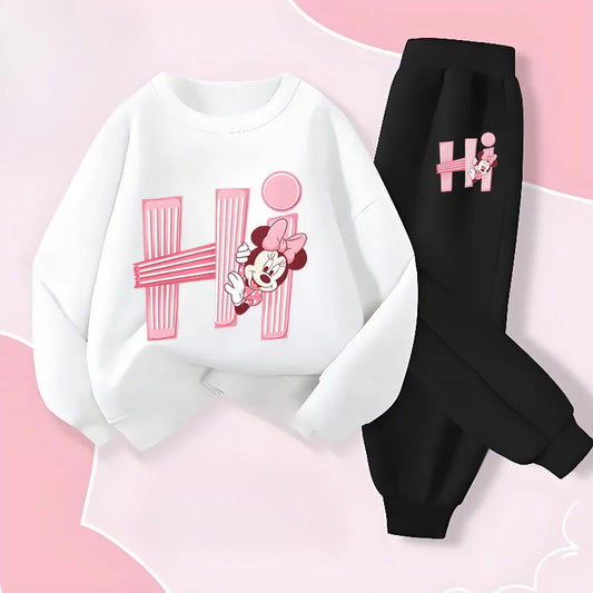 Disney Children's Long Sleeve Pullover Sets Spring New Prinyted Girls' Casual Hoodies Long Pant Two Piece Suit Kids Sweatsuit