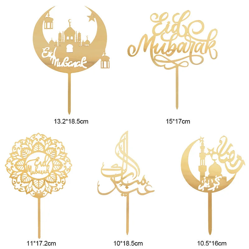 1Pc Eid Mubarak Cake Topper Ramadan Kareem 2025 Islamic Muslim Festival Party Home Favors Supplies