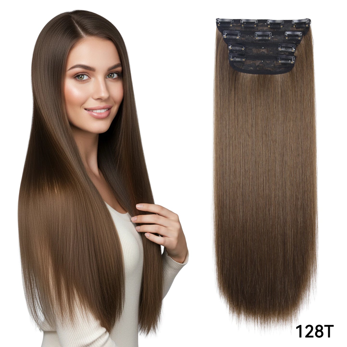 4Pcs/Set 20Inch Synthetic Hair Clip In Long Wavy Thick Hairpieces For Women Full Head Synthetic Hair Extensions Ombre Hairpieces