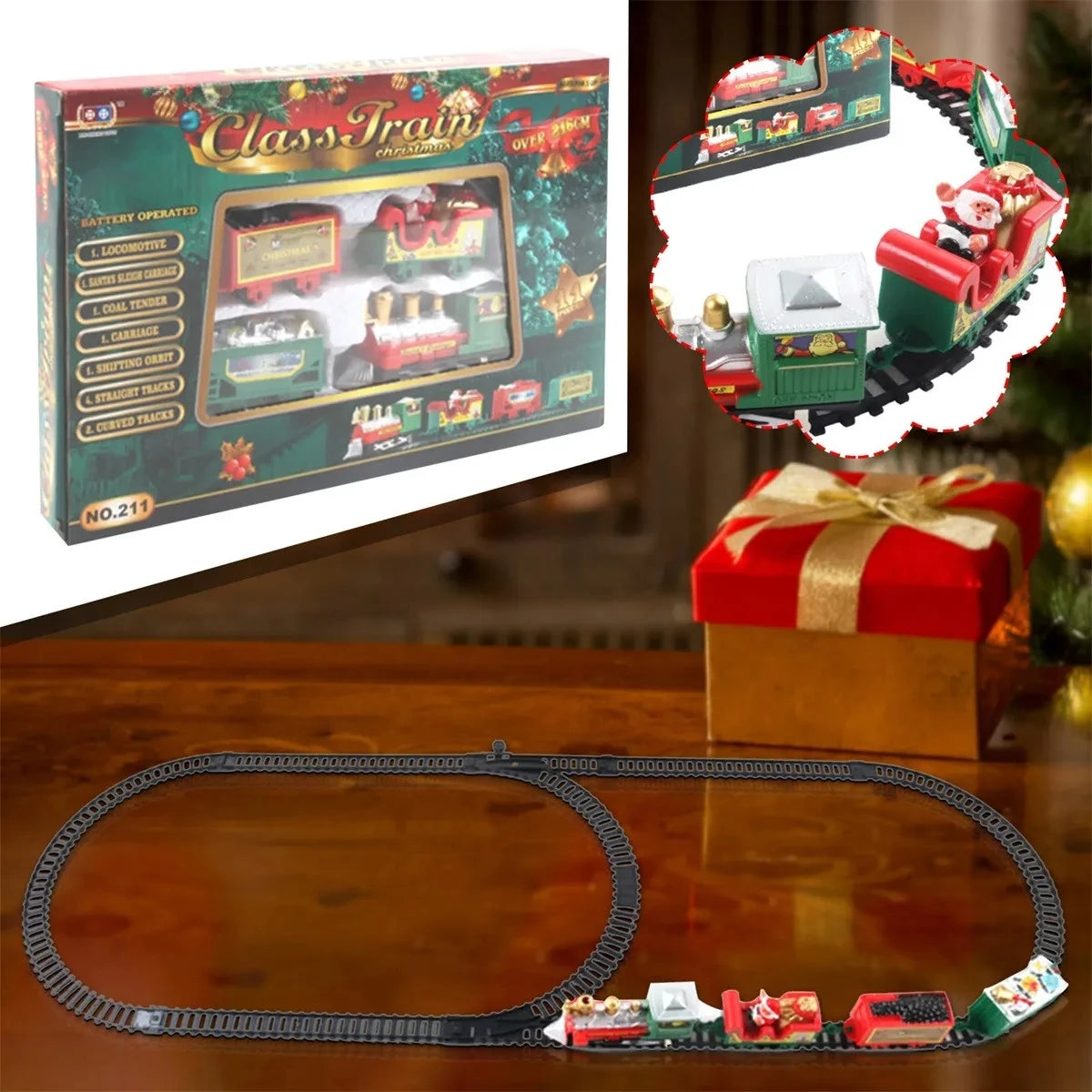 Electric Christmas Train Toy Set with Light Sound Train Track Set DIY Railway Tracks Educational Toys for Kids Party Xmas Gifts
