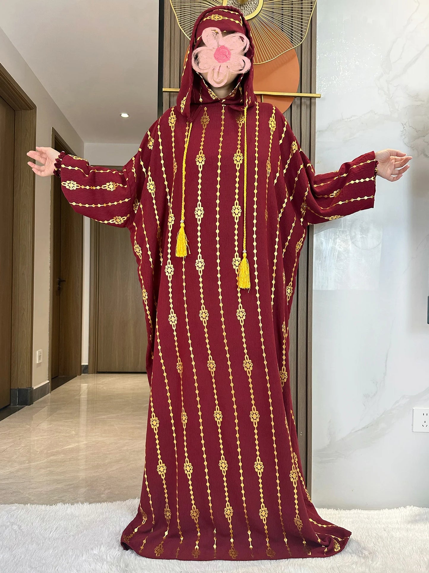 New Cotton Ramadan Muslim Two-Hat Abaya Dubai Turkey Islam Prayer Clothes Gold Dust   Dress Islam Women Dress Kaftan