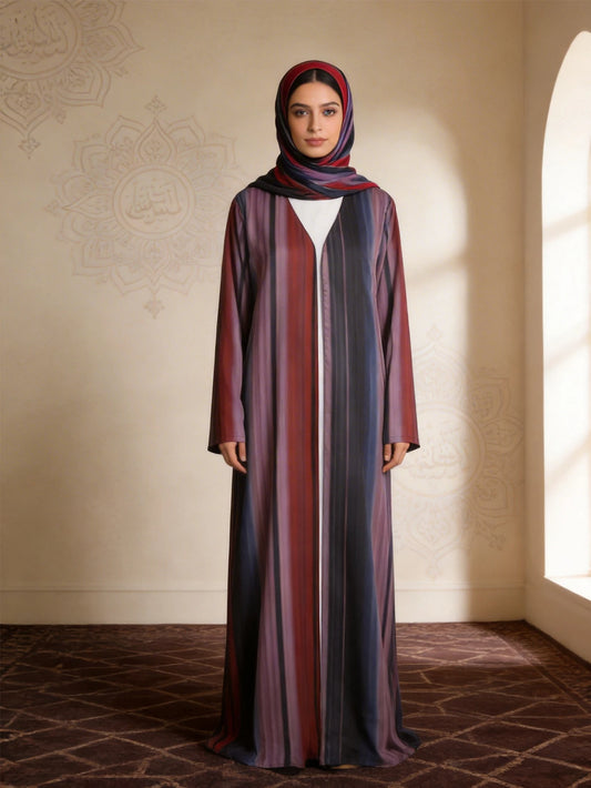 Middle Eastern Fashion Women's Long-Sleeved Loose-Fitting Elegant and Dignified Gradient Color Arabic Abaya with a Free Headscarf