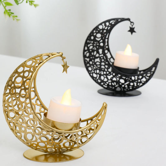 Ramadan Decoration Moon Candlestick EID Mubarak Decor For Home Candle Hold Ramadan Kareem Islamic Muslim Party Eid Al-Fitr Gifts