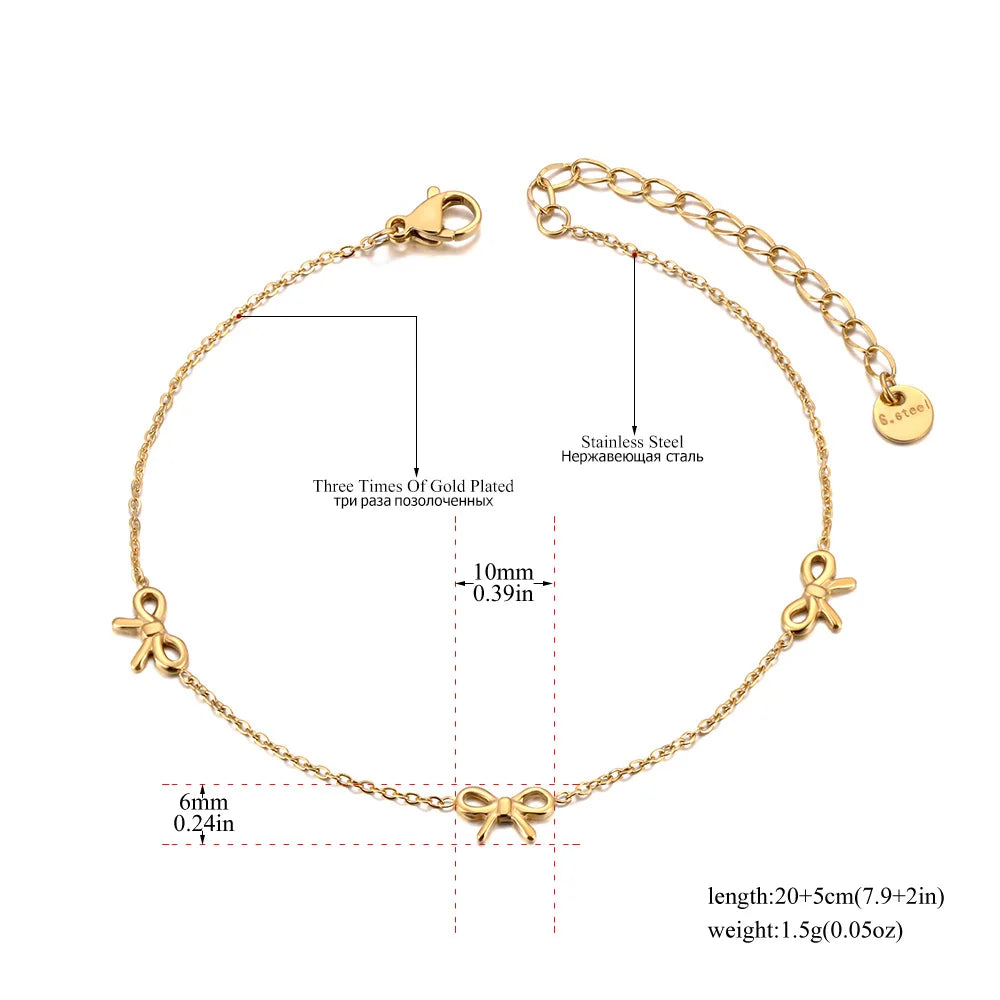 Lokaer 18K Gold Plated Stainless Steel Bowknot Charm Anklets For Women Trendy Bohemia Beach Party Chain Anklet Jewelry A24020