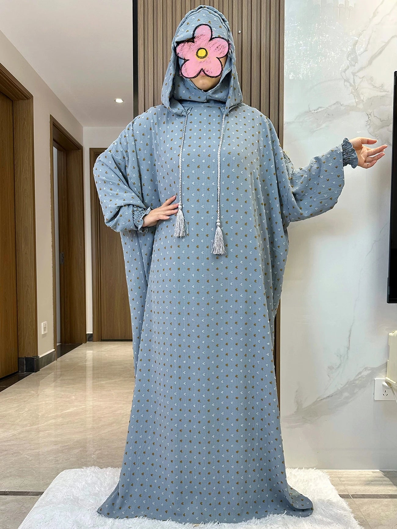 New Ramadan Muslim Two Hats Abaya Dubai Turkey Islam Prayer Clothes Solid Cotton Fabric Dresses Islam Women Dress Kaftan