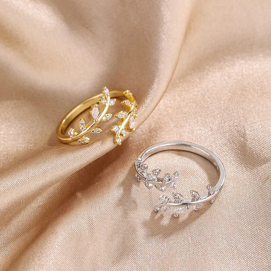 925 Sterling Silver Gold Adjustable Branch Zircon Women's Ring Fine Jewelry Wholesale Offers With