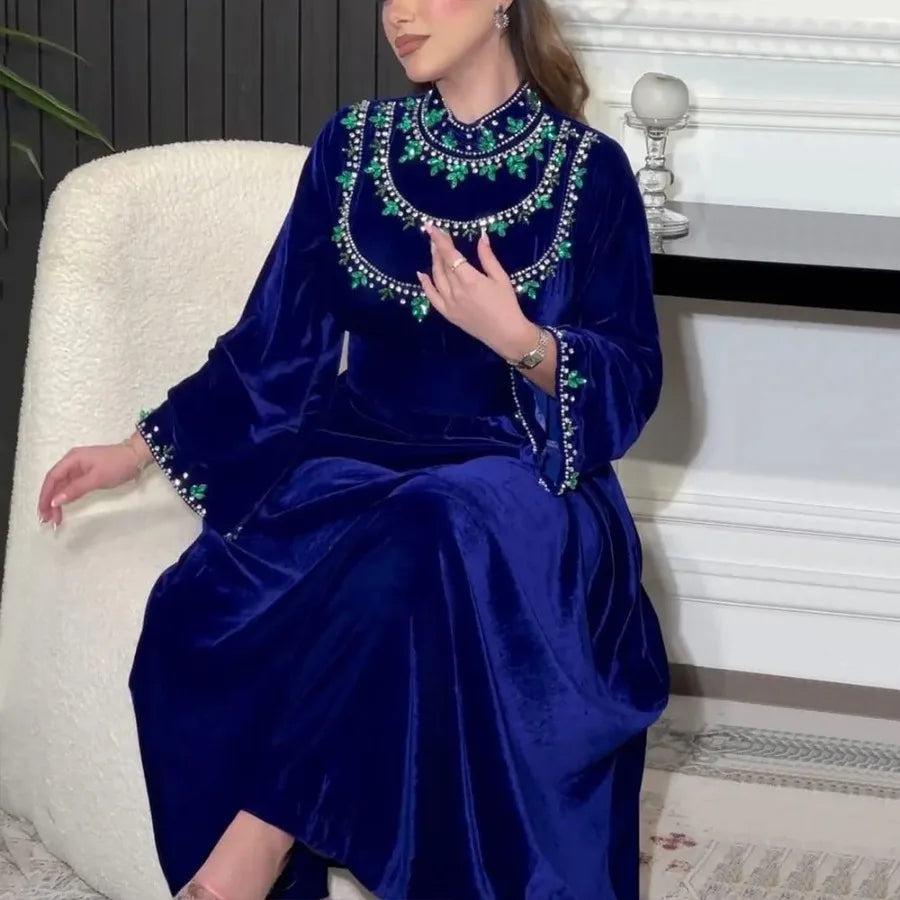 Saudi Arabia Women Royal Blue Luxury Prom Dresses A line Party Dress Long Sleeves Zipper Formal Evening Dresses Robes de soirée