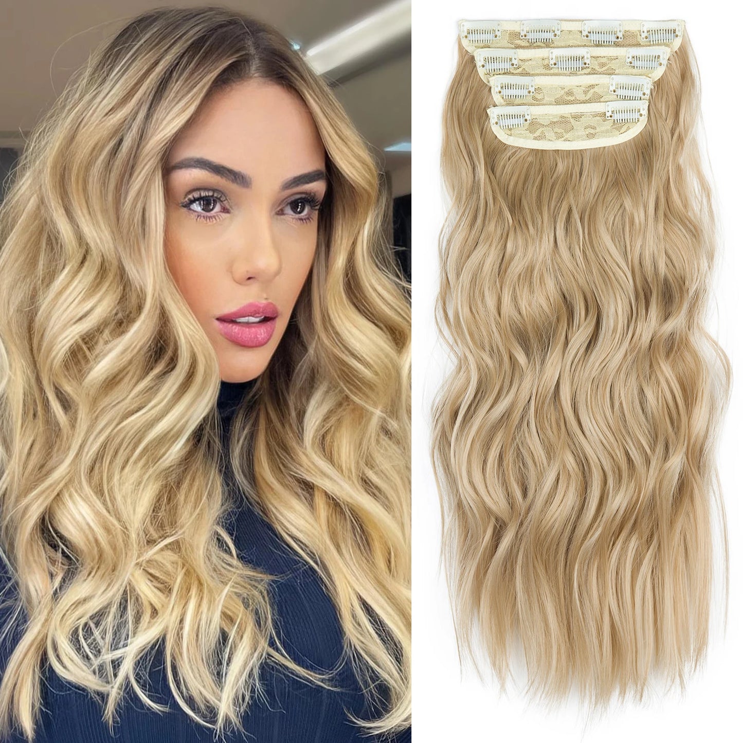 4Pcs/Set 20Inch Synthetic Hair Clip In Long Wavy Thick Hairpieces For Women Full Head Synthetic Hair Extensions Ombre Hairpieces