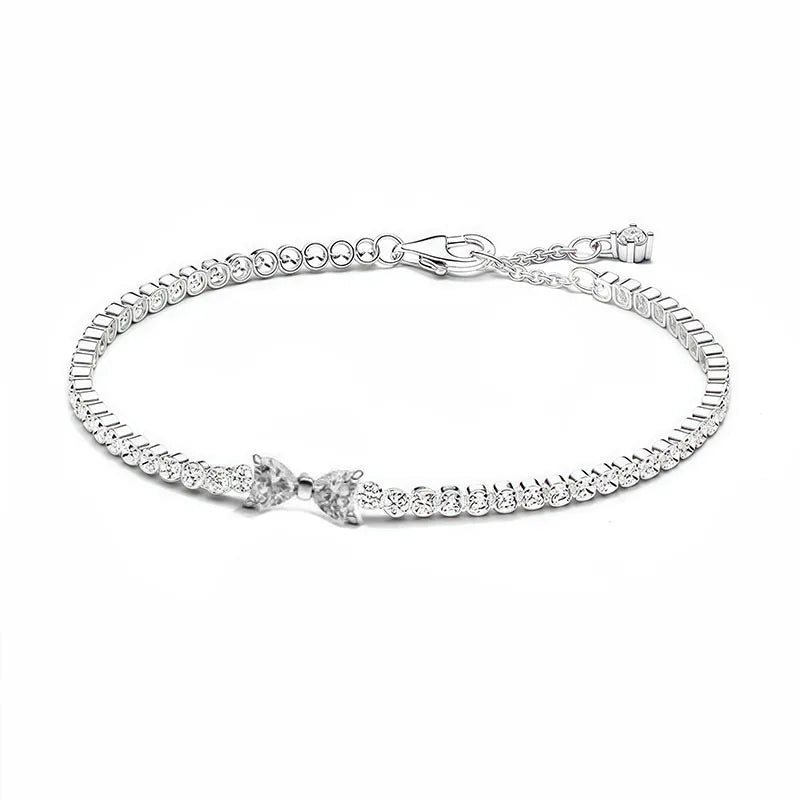 925 Silver Sparkling Red Heart Bracelet Pink Row Tennis Bracelet Shining Star Bracelet For Women Anniversary Gift Fine Jewelry