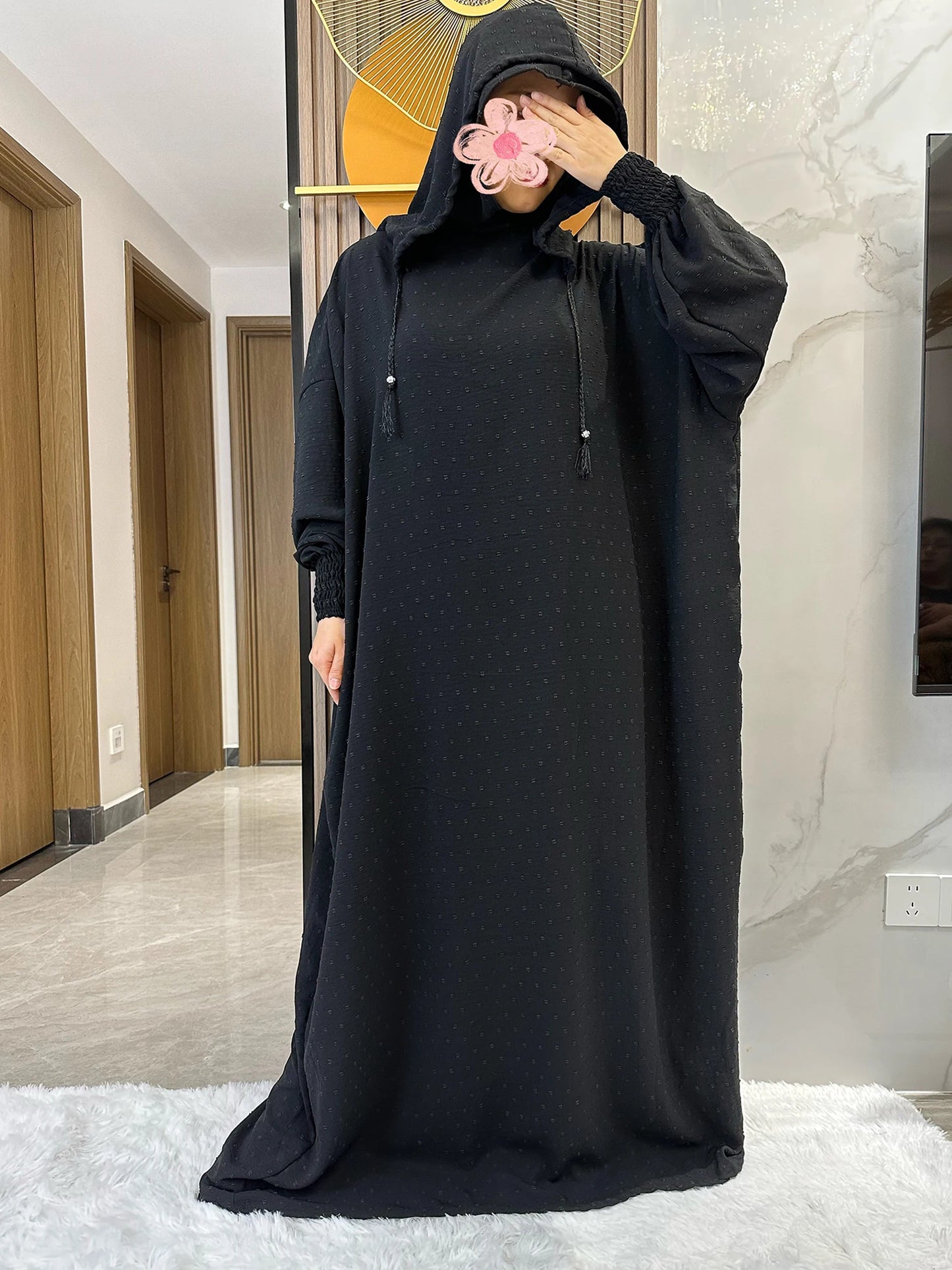 New Ramadan Muslim Two Hats Abaya Dubai Turkey Islam Prayer Clothes Solid Cotton Fabric Dresses Islam Women Dress Kaftan