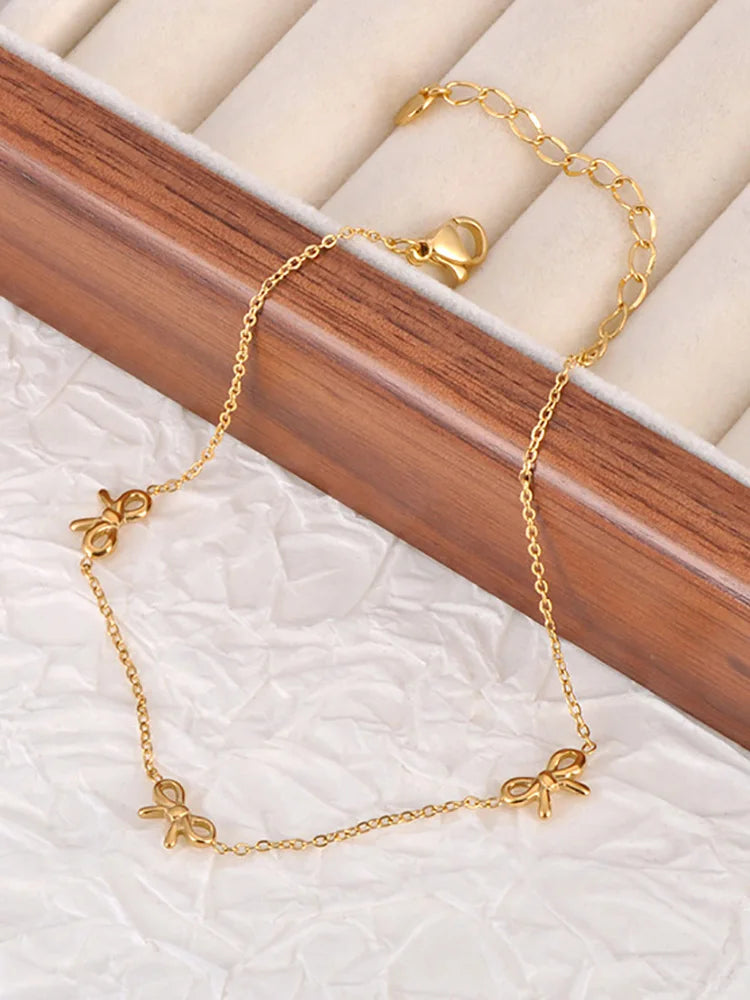 Lokaer 18K Gold Plated Stainless Steel Bowknot Charm Anklets For Women Trendy Bohemia Beach Party Chain Anklet Jewelry A24020