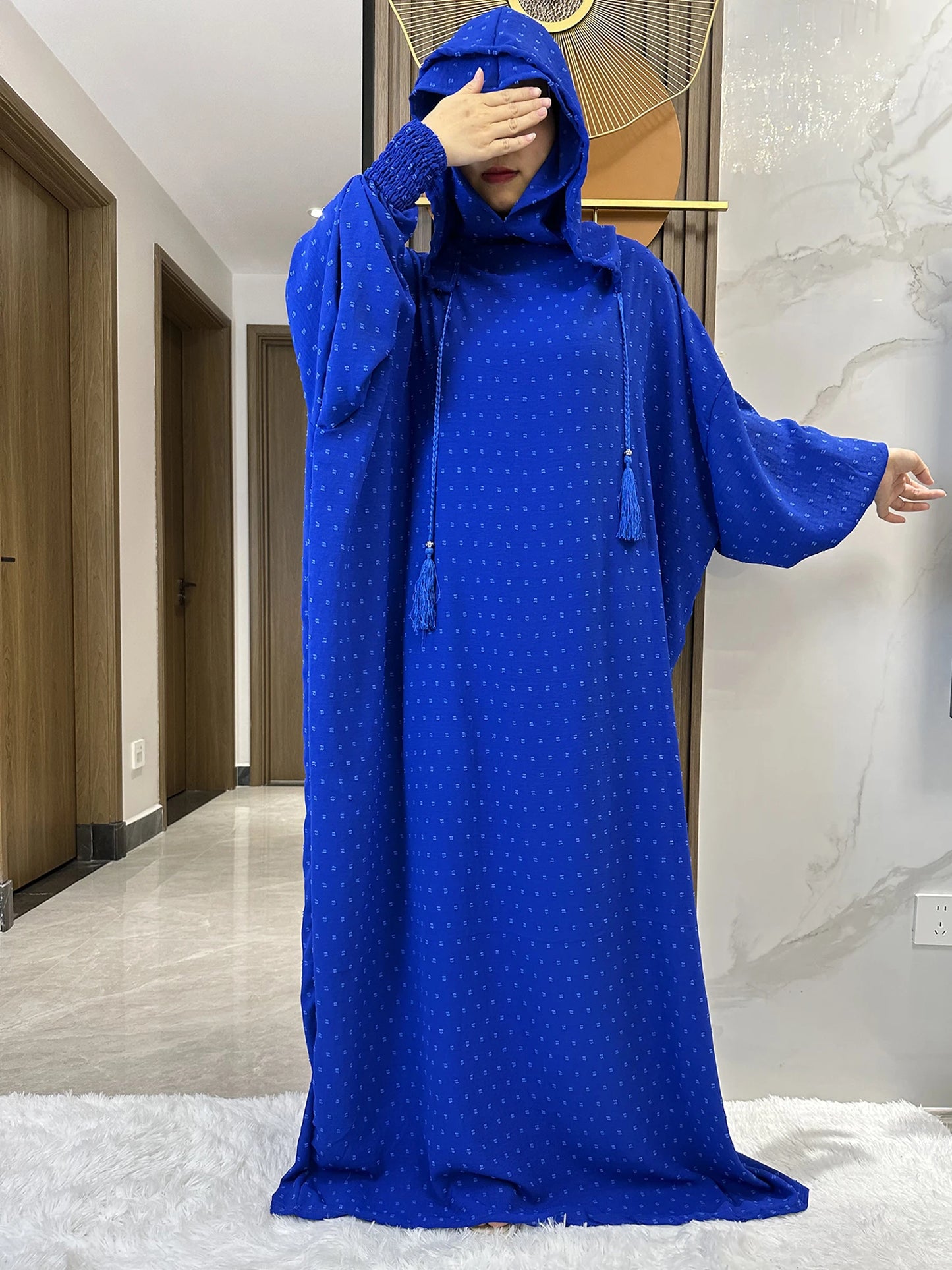 New Ramadan Muslim Two Hats Abaya Dubai Turkey Islam Prayer Clothes Solid Cotton Fabric Dresses Islam Women Dress Kaftan