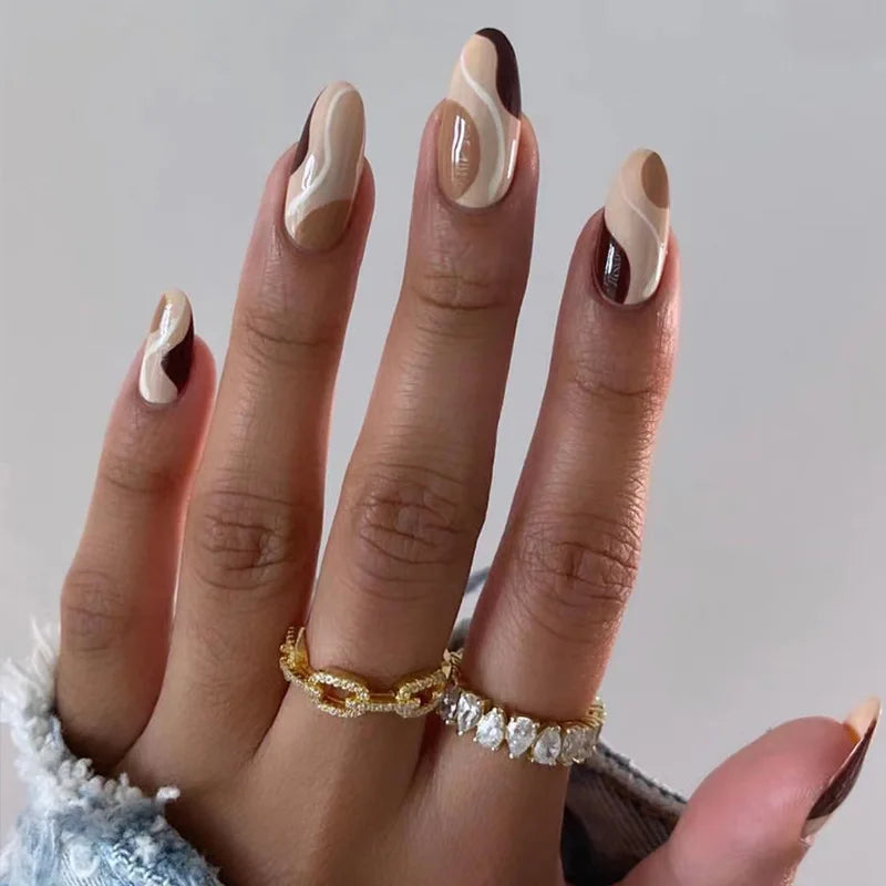 Medium-length Acrylic Almond Fake Nails Art Cool Hottie Girl Wear False Nails Europe and USA Press on Nail Removable French Nail