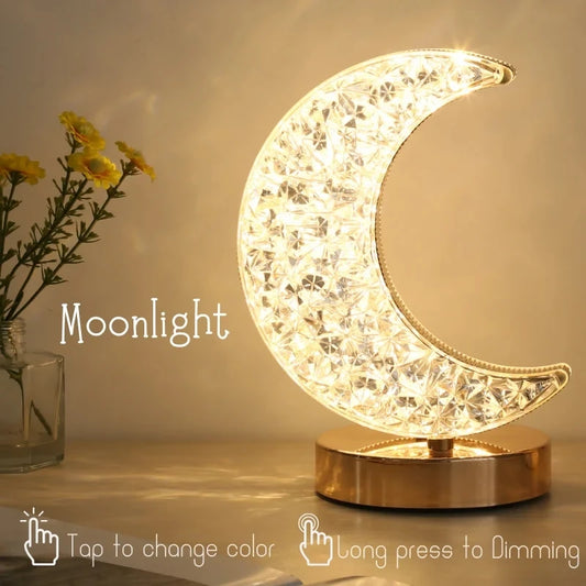 Crystal Touch Dimming Night Light Girls Room Home Decor Aesthetics USB Bedside LED Ambient Table 3d Moon Lamp