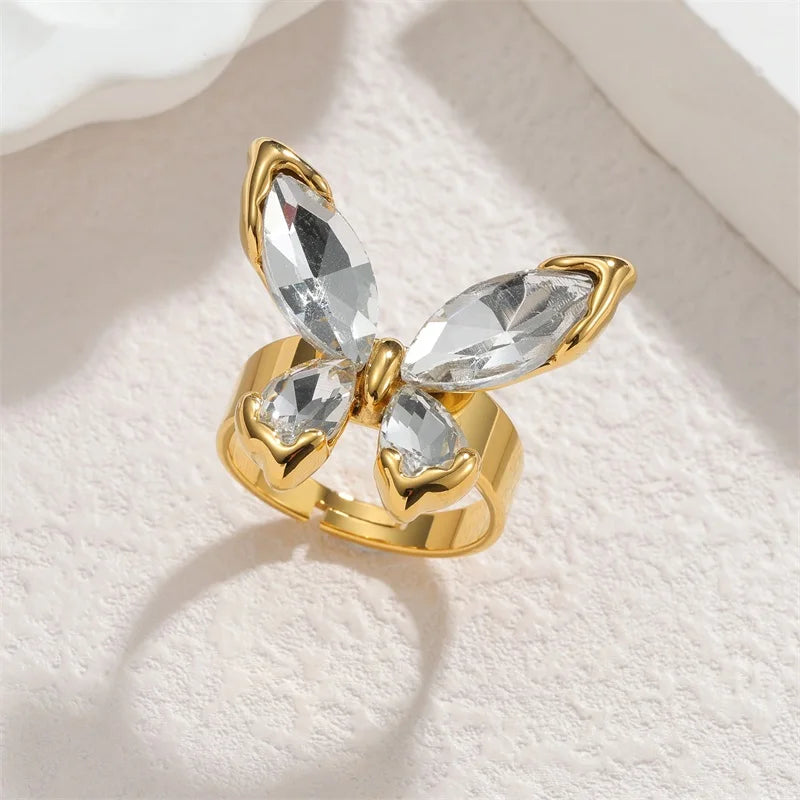 EILIECK 316L Stainless Steel Sparkling Butterfly Zircon Crystal Necklace Earrings Set Waterproof Trendy Jewelry For Women Gift