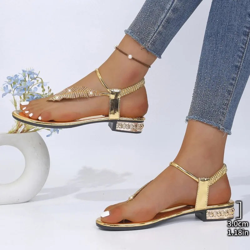 New Women Sandals Fashion Rhinestone Decoration Sandals Simple Comfortable Casual Woman Shoes Designer Lightweight Shoes