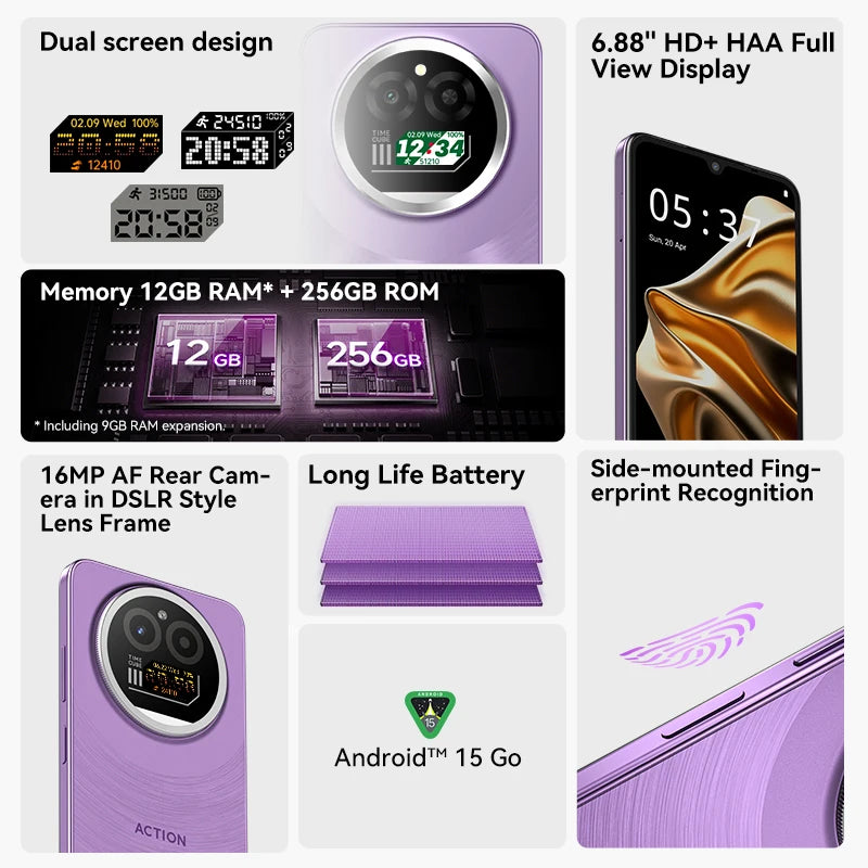 IIIF150 Action A5Pro Phone Dual Screen Design Smartphone Android 15Go 12GB RAM 256GB ROM 6.8" HD+ Display 5100mAh Battery