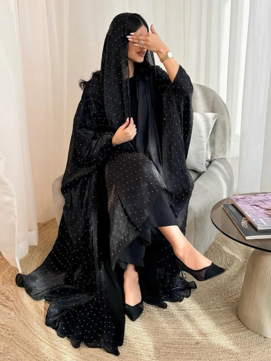 Muslim Dress Women Abaya with Scarf Diamond 2 Piece Set Party Headscarf  Arab Long Robe Morocco Dubai Kaftan Vestidos Jalabiya