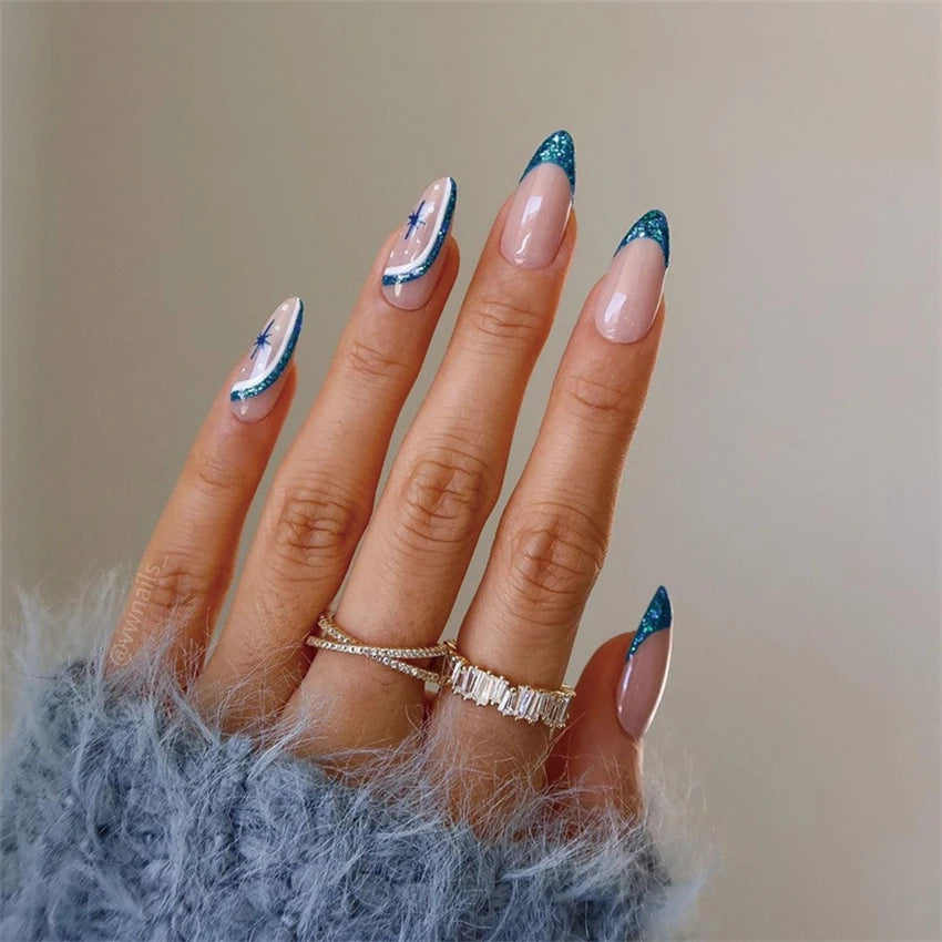 Medium-length Acrylic Almond Fake Nails Art Cool Hottie Girl Wear False Nails Europe and USA Press on Nail Removable French Nail