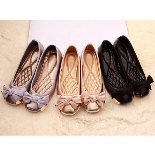 Spring Summer Shoes Women Ballet Flats Sweet Flat Bowknot Laides Brand Shoes Plus Size 41 Black Gold D069