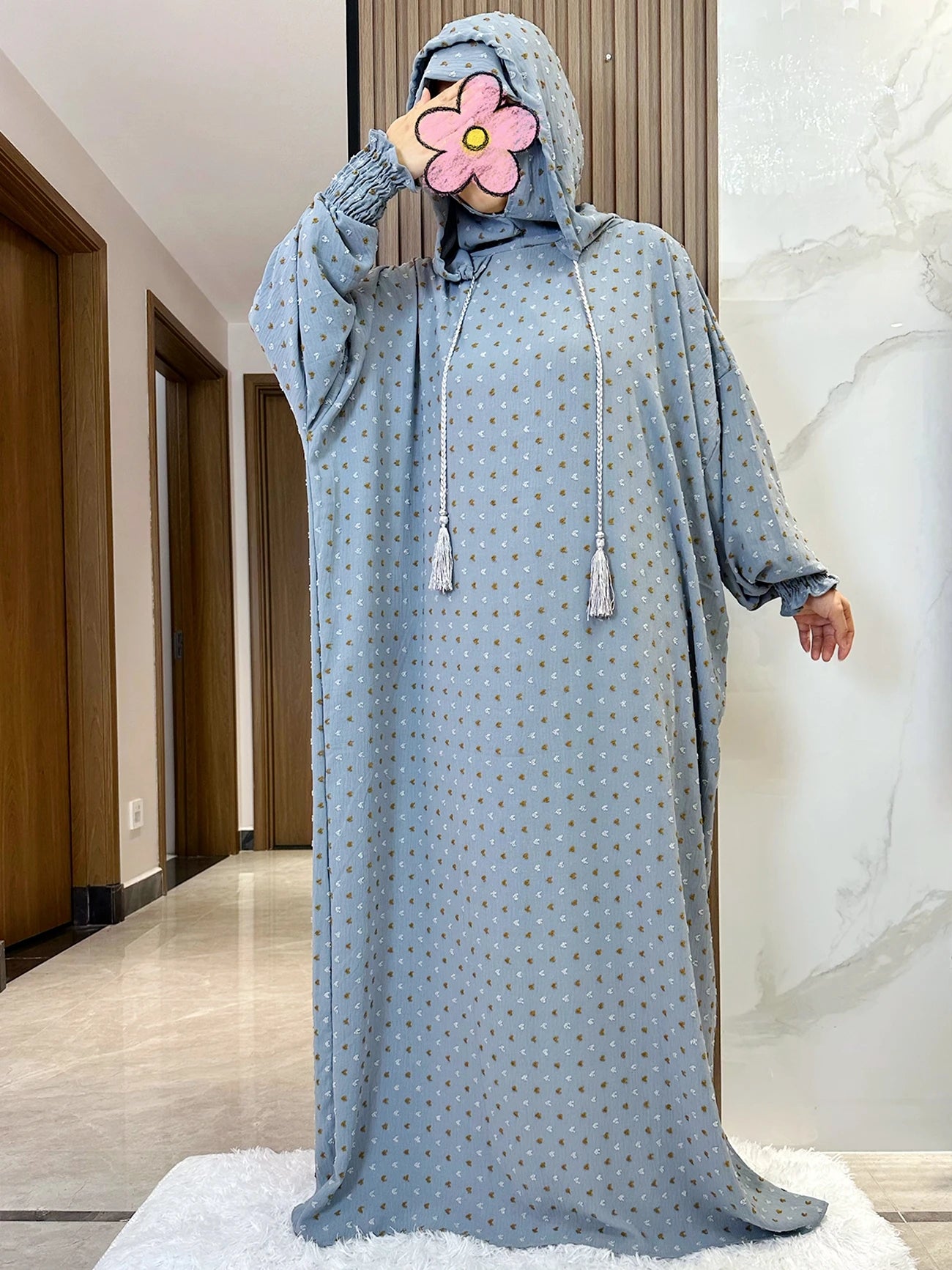 New Ramadan Muslim Two Hats Abaya Dubai Turkey Islam Prayer Clothes Solid Cotton Fabric Dresses Islam Women Dress Kaftan