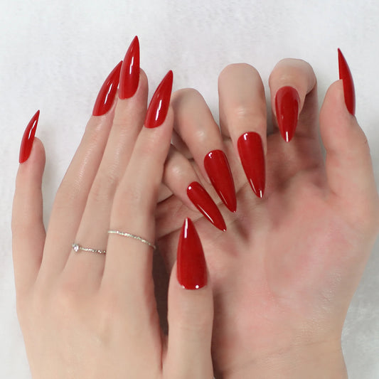 press on fake nails stiletto red glossy finishes