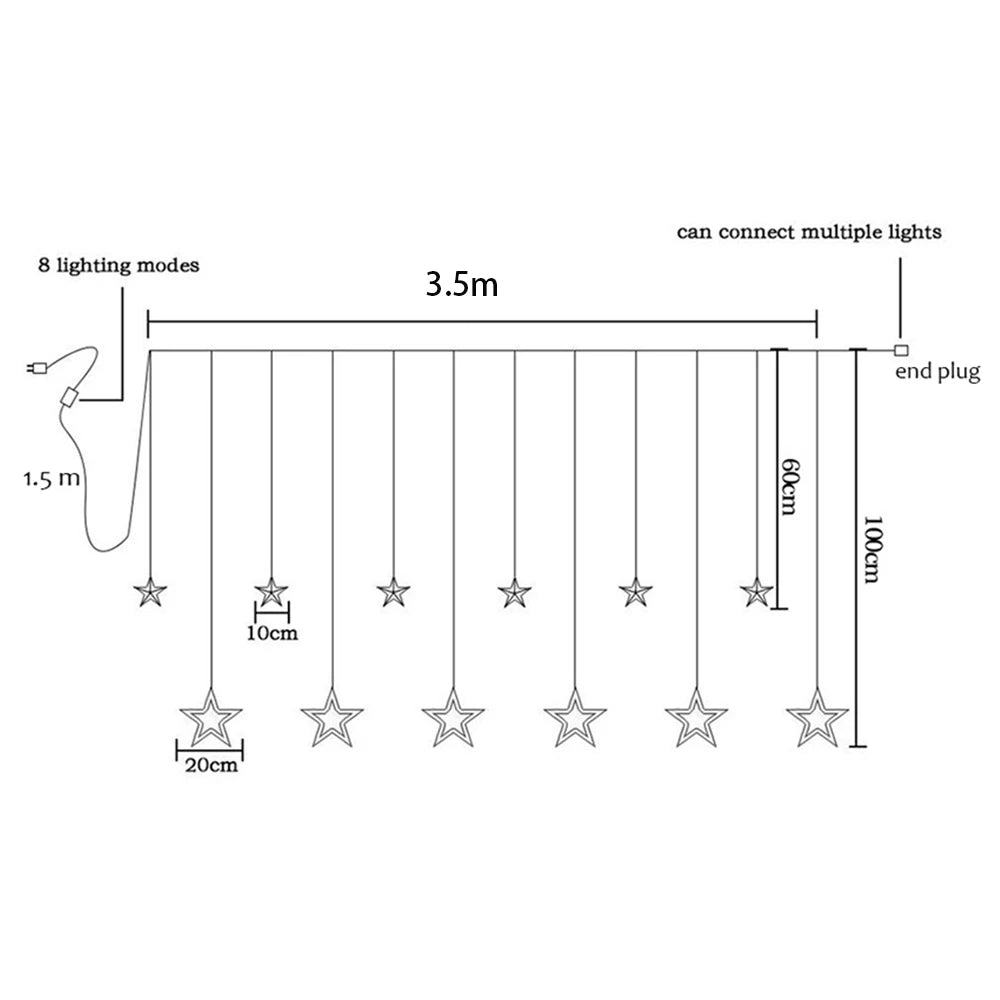 3.5m 138 LED Ice Column Star Fairy String Lights Christmas Wreath Curtains Star Lights Wedding Banquet Home Outdoor New Year Dec