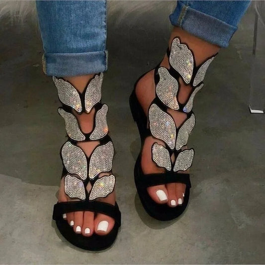 Summer Fashion Sandals for Women Plus Size Butterfly Crystal Gladiator Sandals Comfortable Open Toe Shoes Woman Sandalias